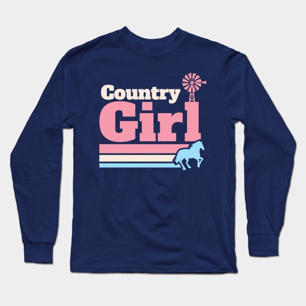 Retro Country Girl Colorful Rural Girls Long Sleeve T-Shirt by SLAG_Creative